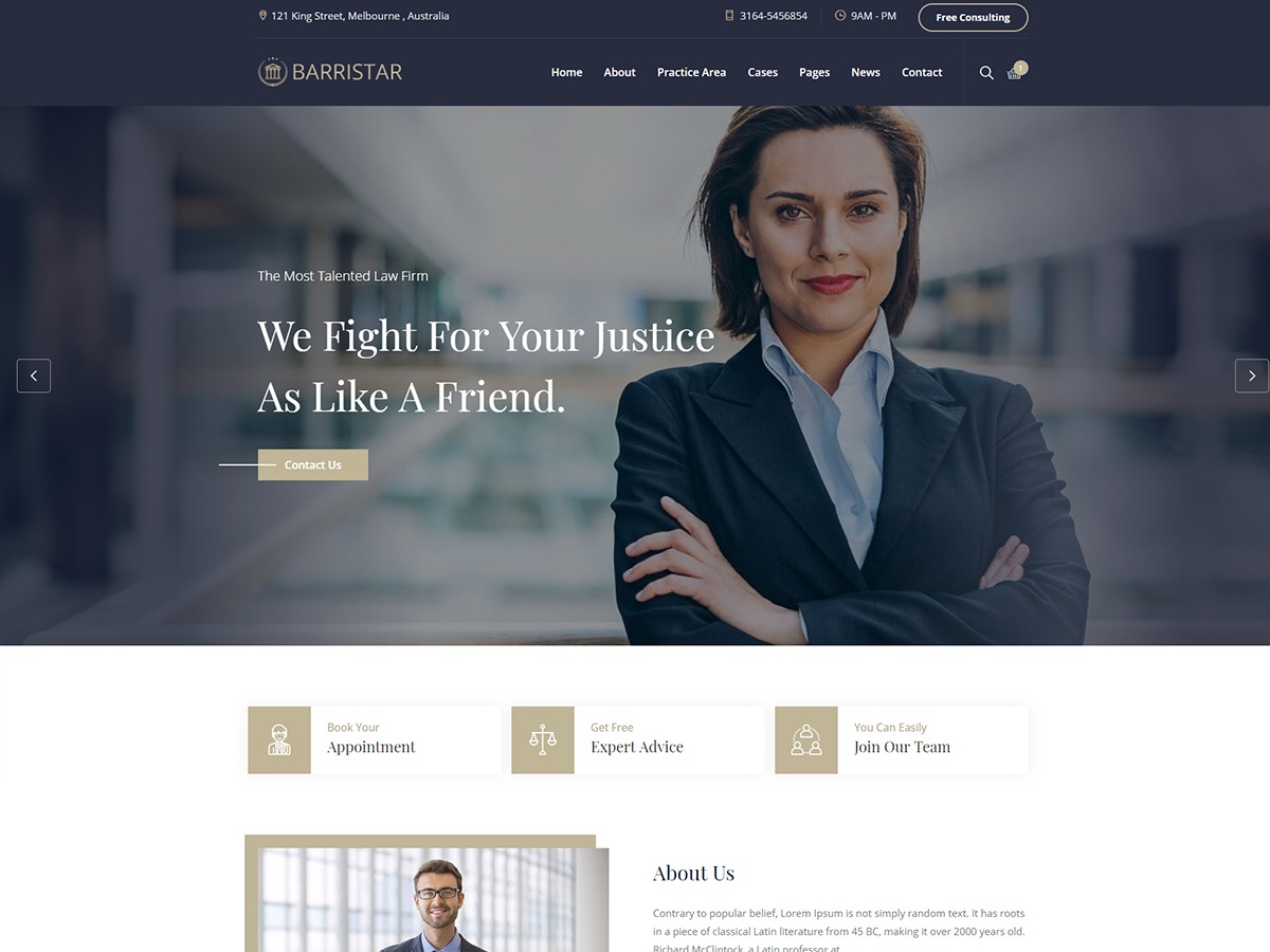 Barristar company WordPress theme
