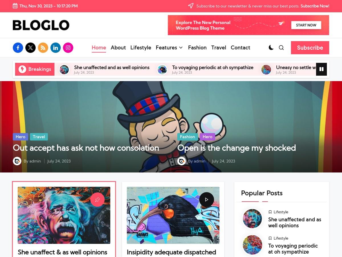 Bloglo WordPress news theme