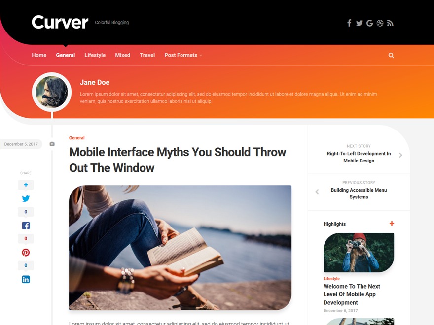 Curver WordPress blog theme