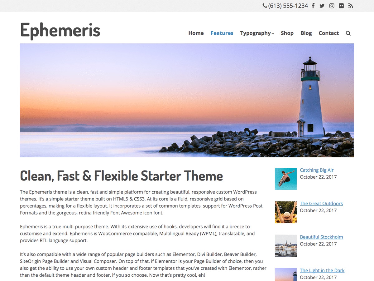 Ephemeris WordPress ecommerce theme