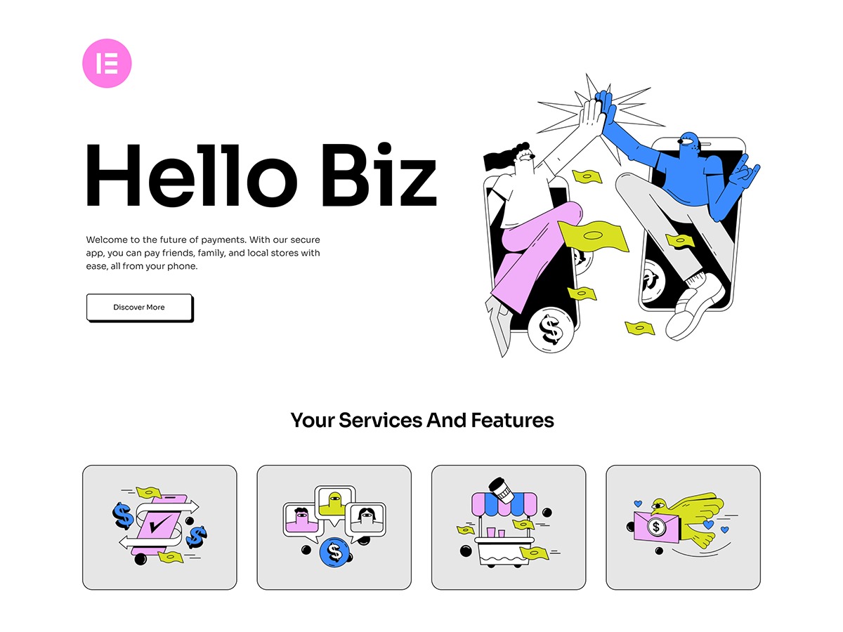 Hello Biz business WordPress theme by Elementor Team