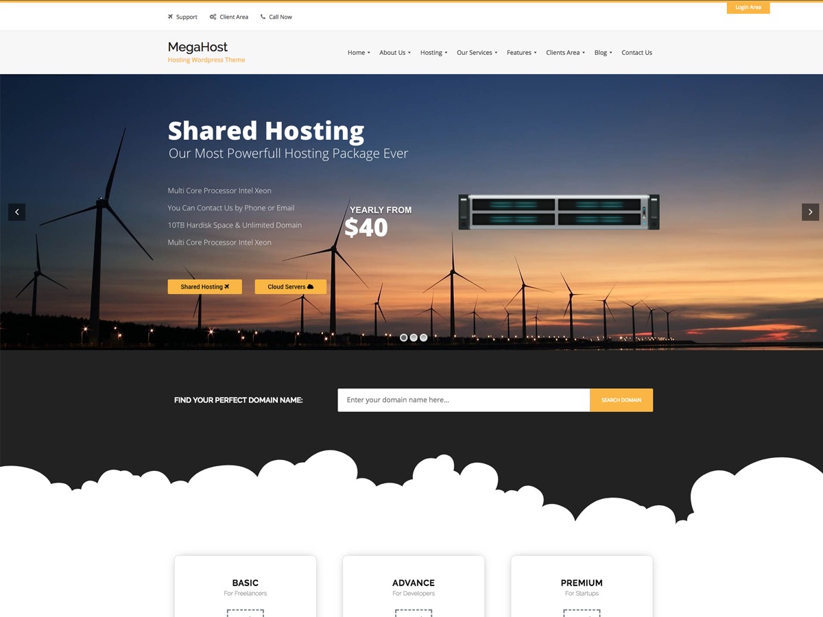 MegaHost company WordPress theme