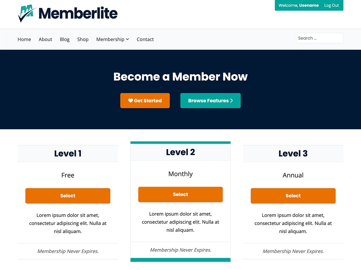 Memberlite WordPress theme