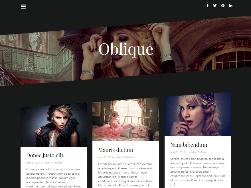 Oblique fashion WordPress theme by Themeisle