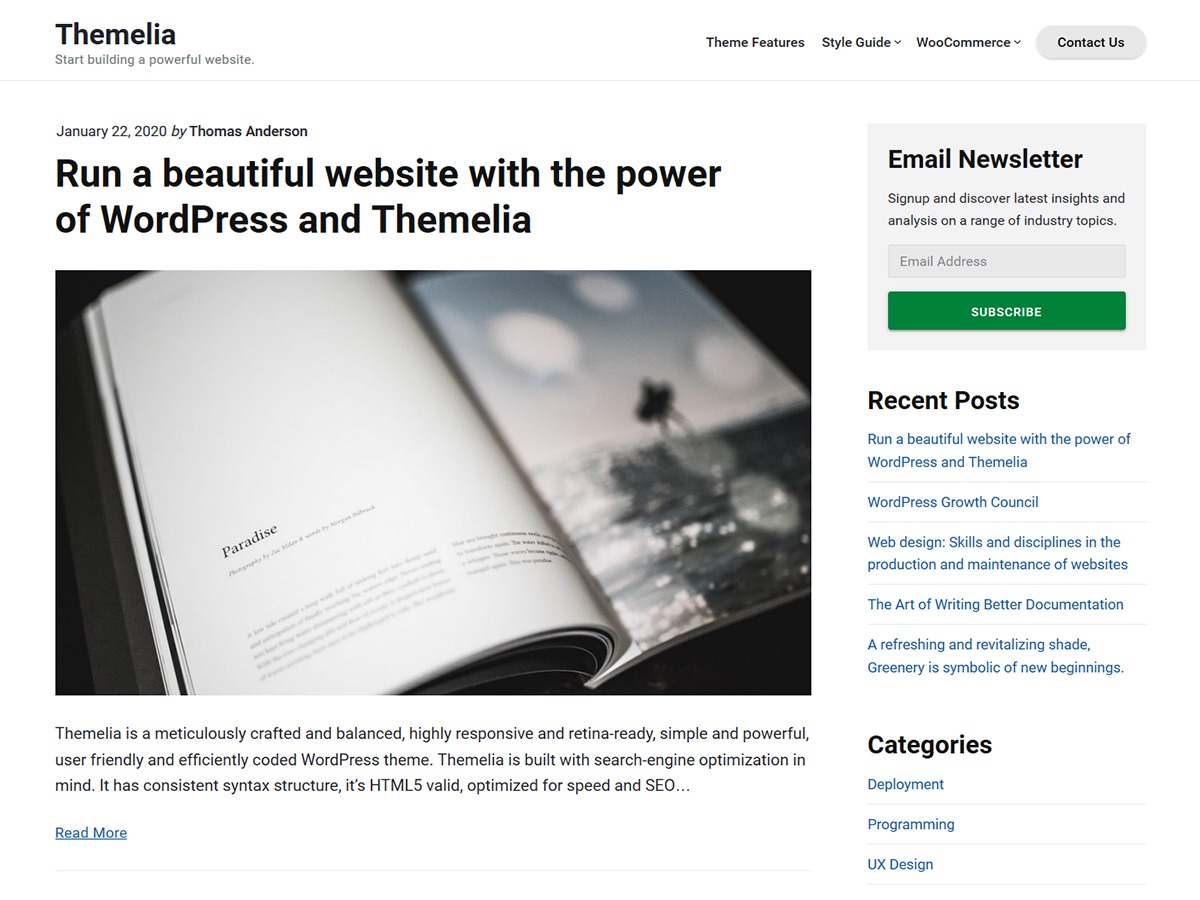 Themelia WordPress theme free download