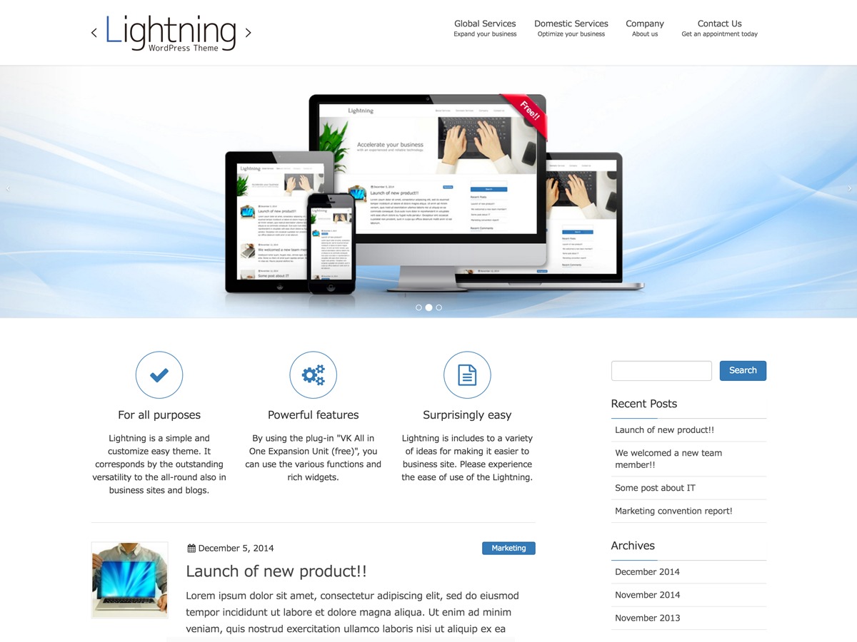 WordPress website theme Lightning by Vektor,Inc.